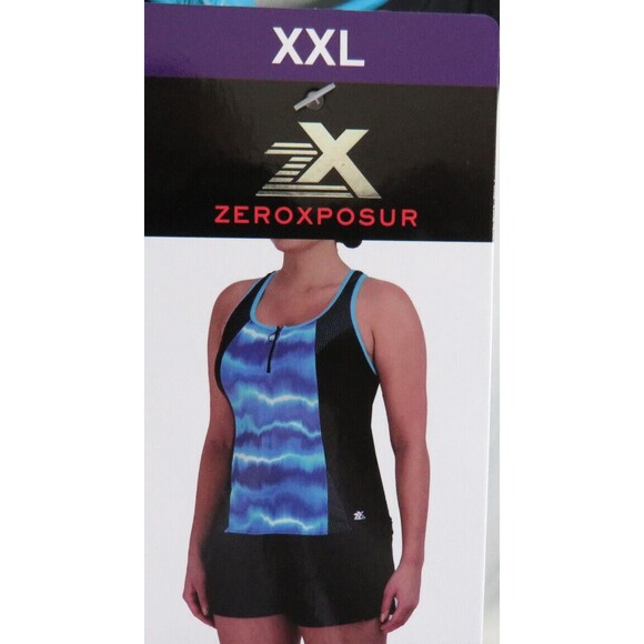ZEROXPOSUR Blue Tie Dye Racerback Zip Up Tankini Swimsuit Set Size XXL - Picture 3 of 8